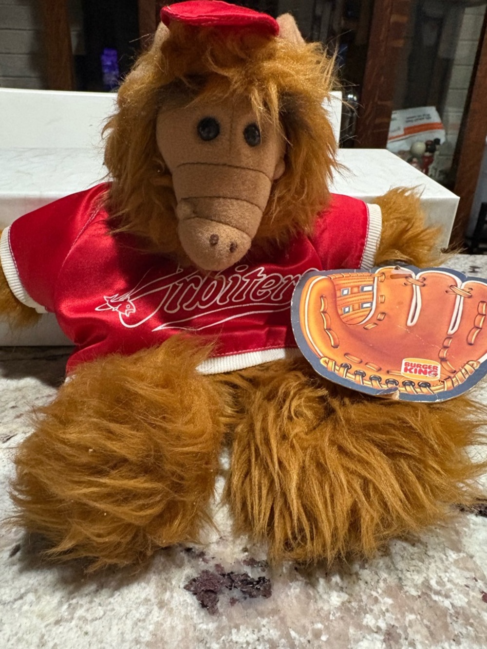 Vintage ALF Plush Toy in Red 'Orbiters' Baseball Jersey Collectible